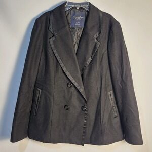American Eagle Outfitters Women XL  Black Satin Trim Blazer Jacket Double Breast